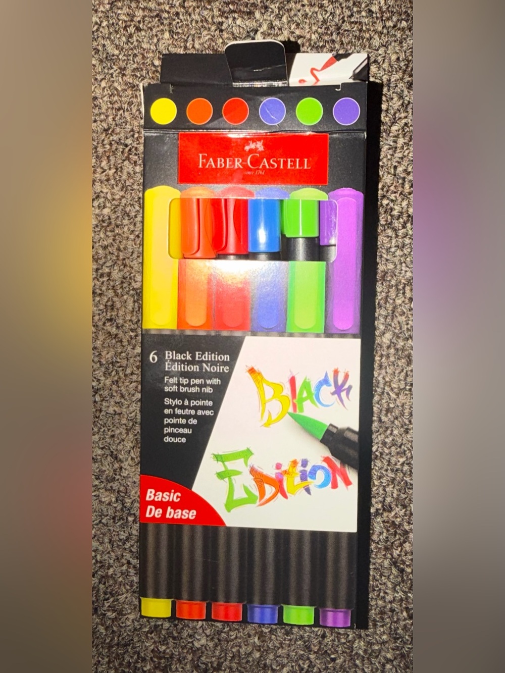 Black Edition Felt Tip Brush Pens – Assorted Bright Colors (6-Pack)